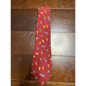 Fruit patterned silk necktie with bananas, pears, apples, and pineapples